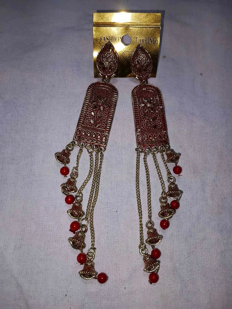 Boho Red Jhumka Earrings