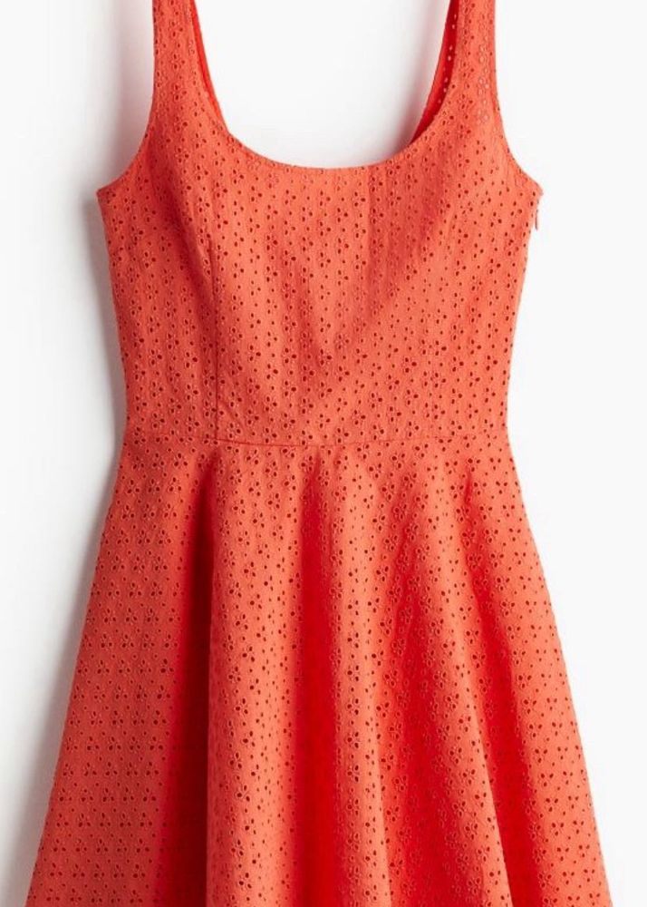 Coral Eyelet Fit &amp; Flare Dress