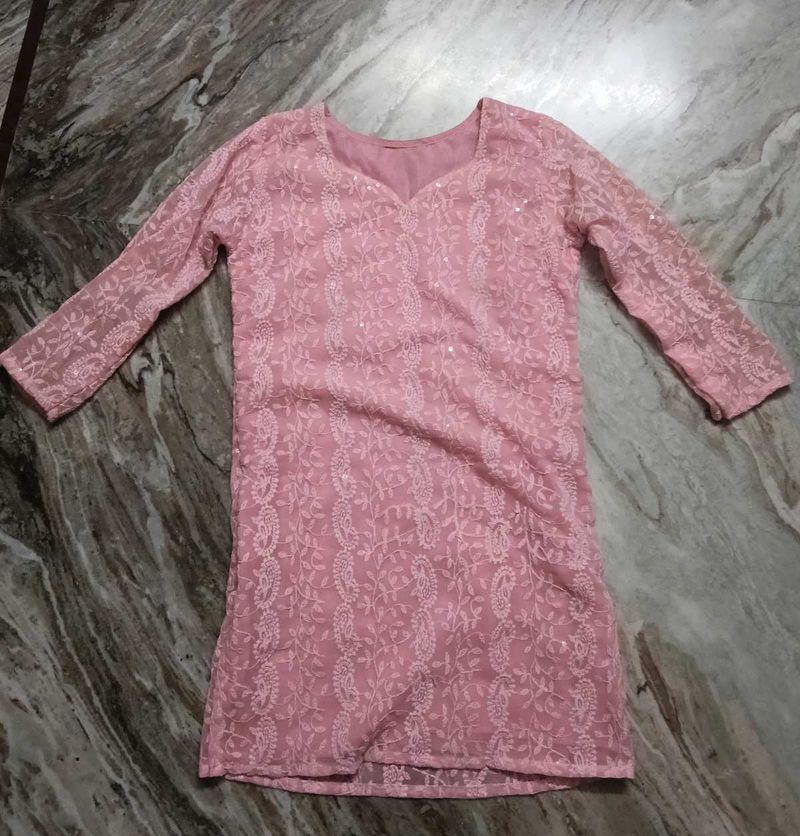 Pink Chikankari Kurta with Sequins