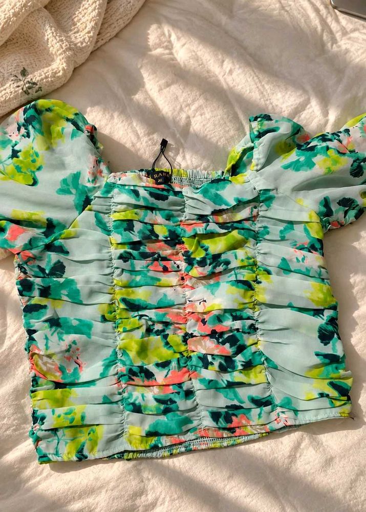 Chic Floral Ruched  Top