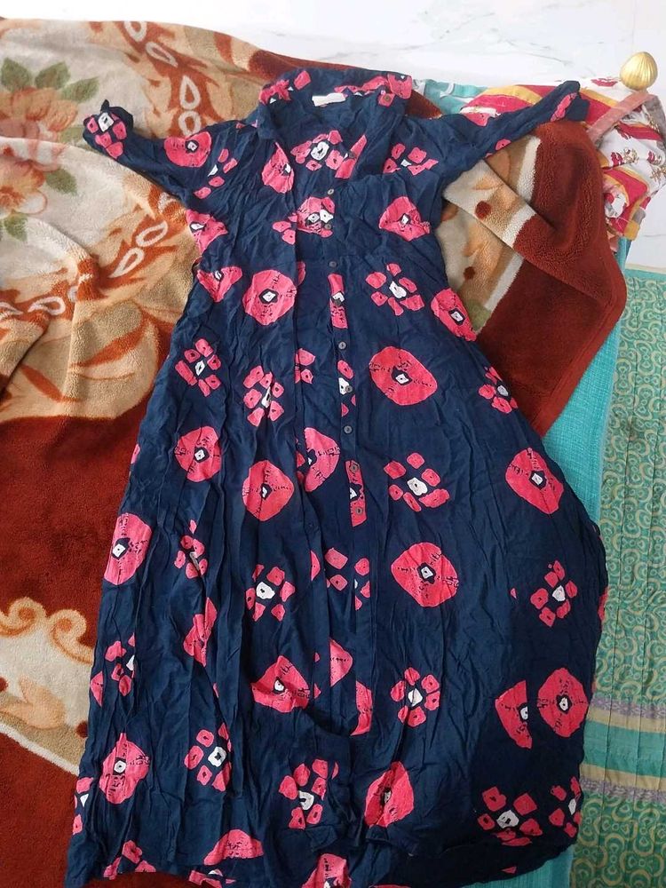 Stylish Navy Blue Floral Print Maxi Dress