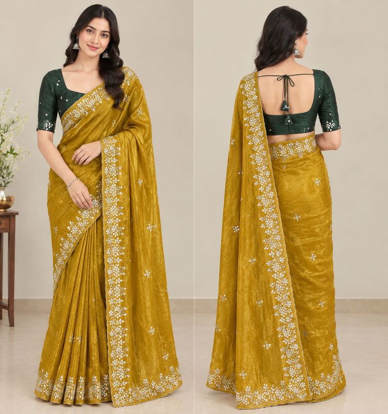 Elegant Yellow Embroidered Saree
