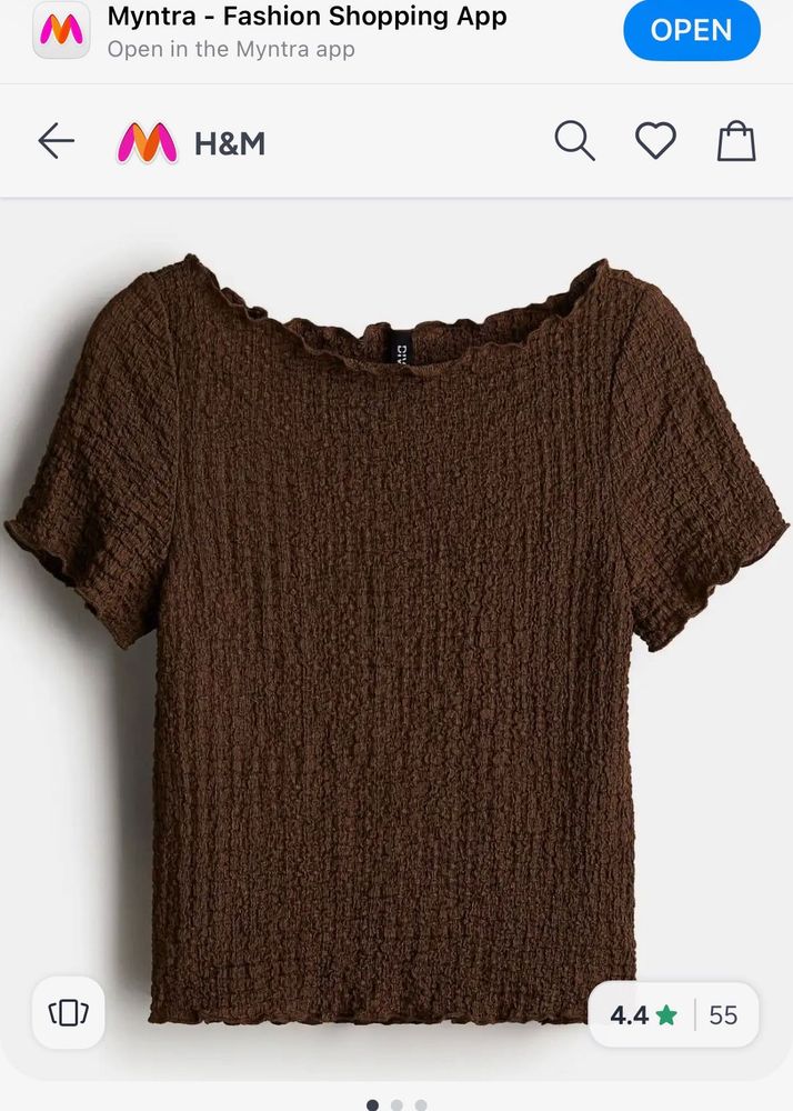 H&amp;M Brown Textured Lettuce Hem Top