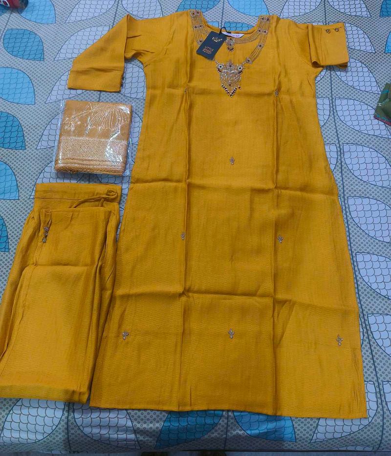 Elegant Handwork Yellow Kurta Set with Dupatta