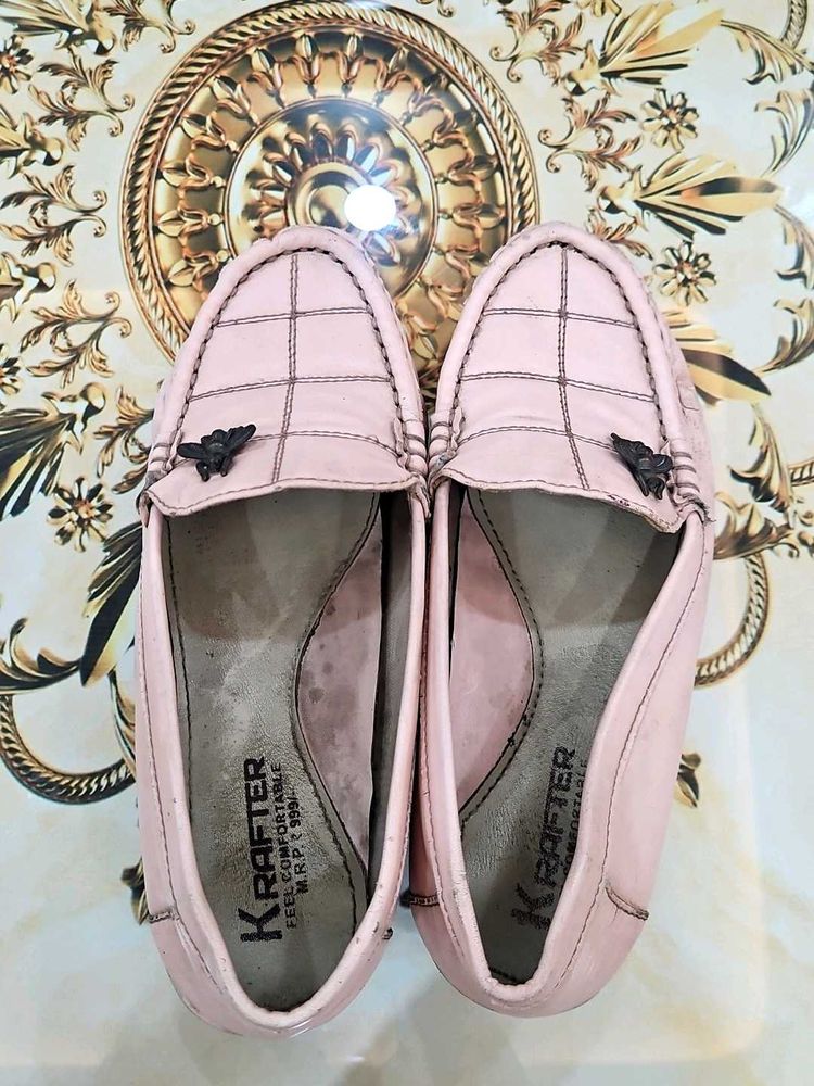 38 Number Pink Loafers with Butterfly Accent