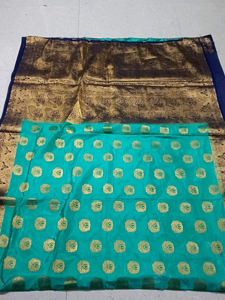 Elegant Teal &amp; Gold Banarasi Silk Saree