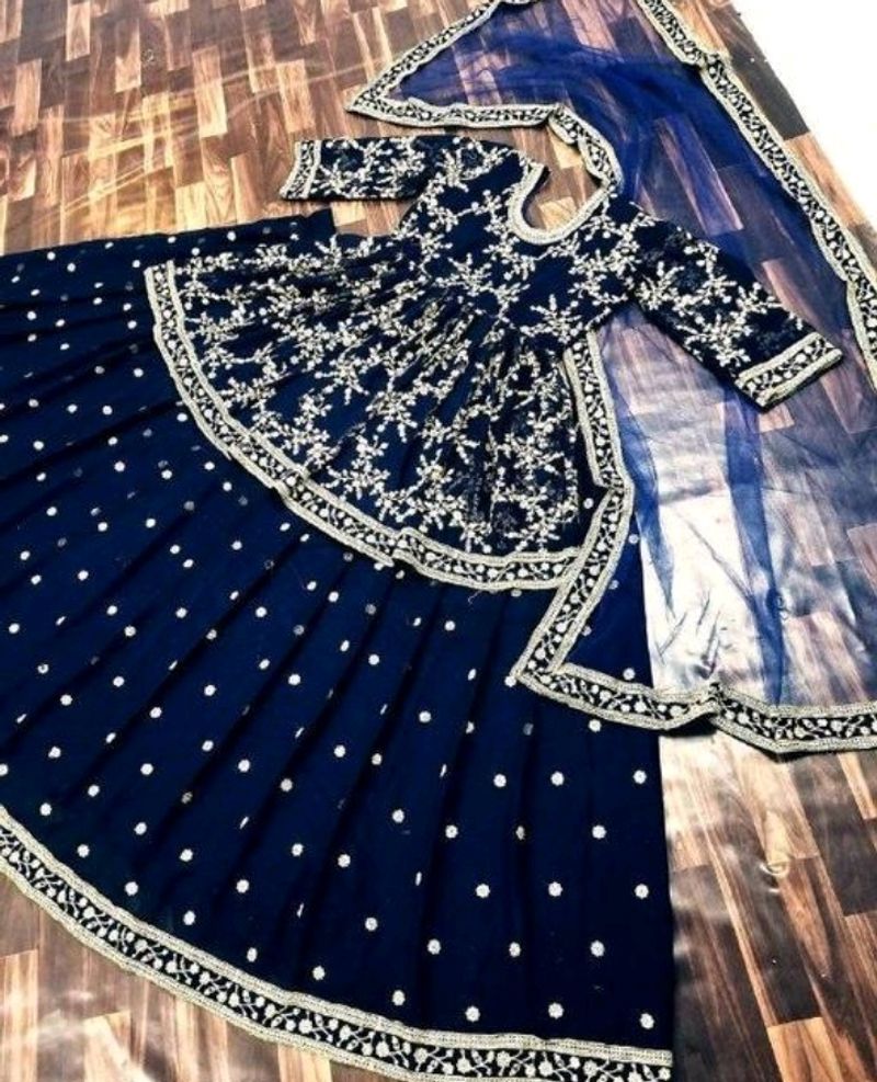 Elegant Blue Embroidered Lehenga Choli Set