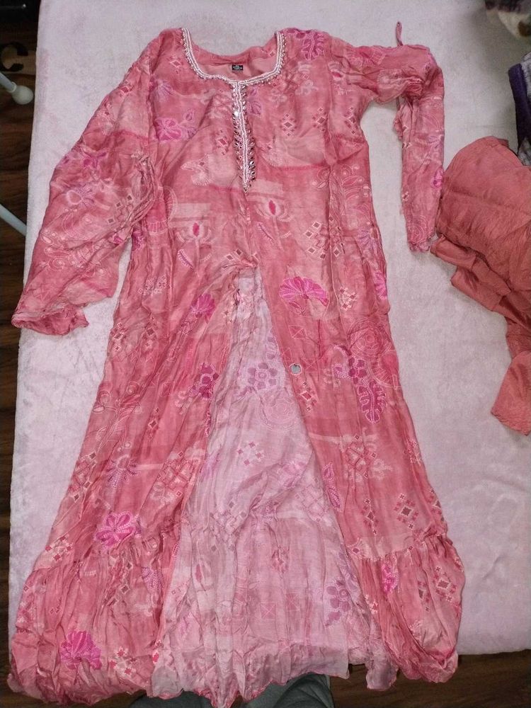 Elegant Pink Floral long kurta set