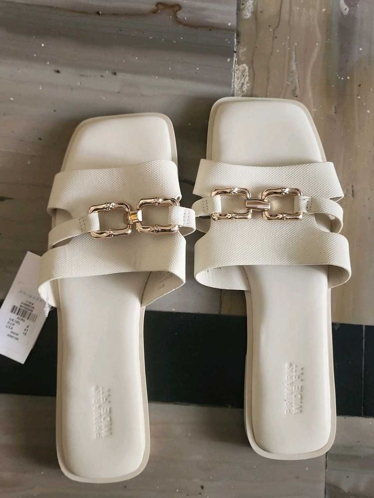 Primark Cream Slides with Gold Detail(UK)