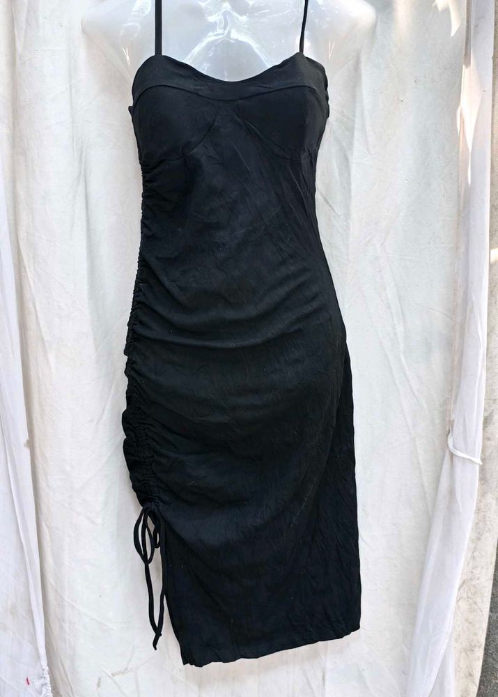 I. Black Ruched Spaghetti Strap Dress