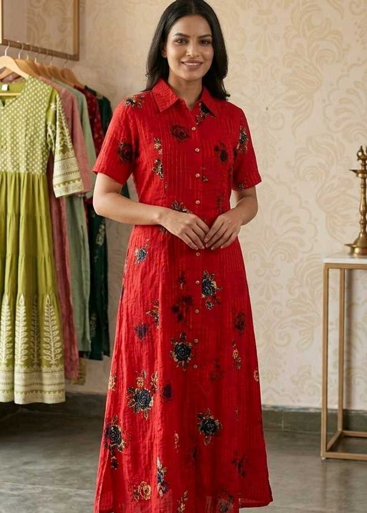 Beautiful Red Floral Print Maxi Dress