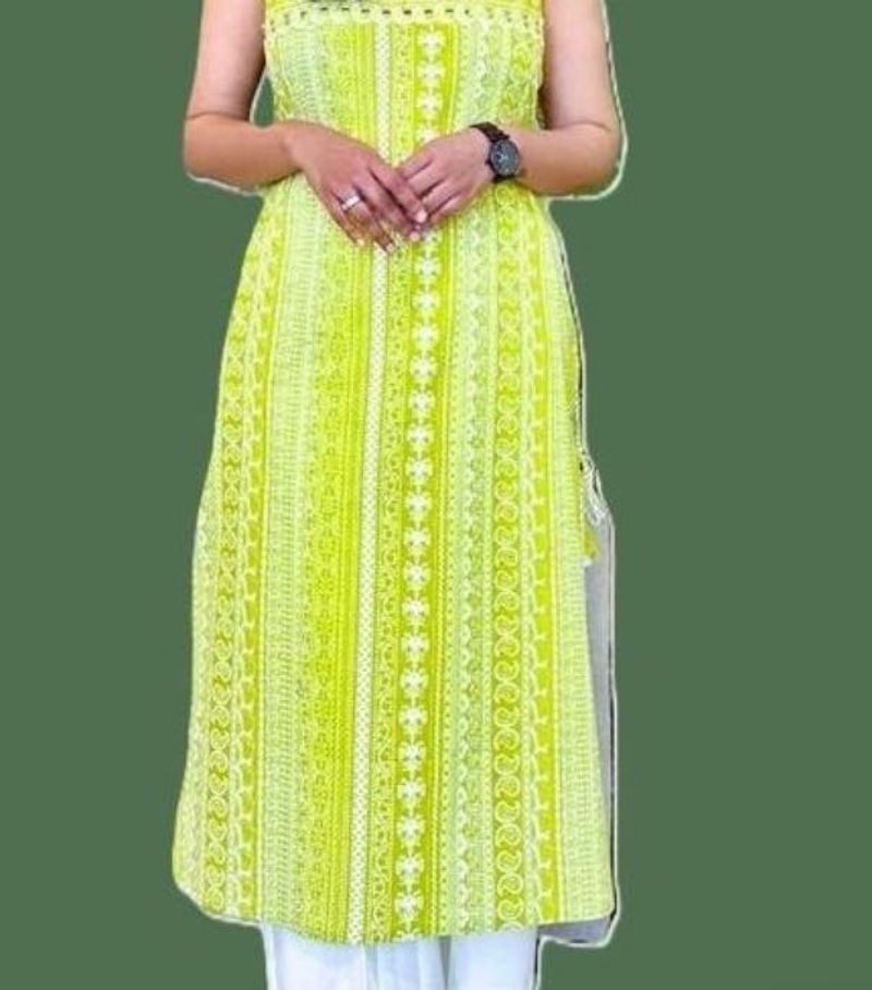 Lime Green Kurta with White Print