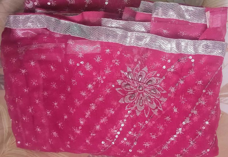Designer Pink Sequins Saree