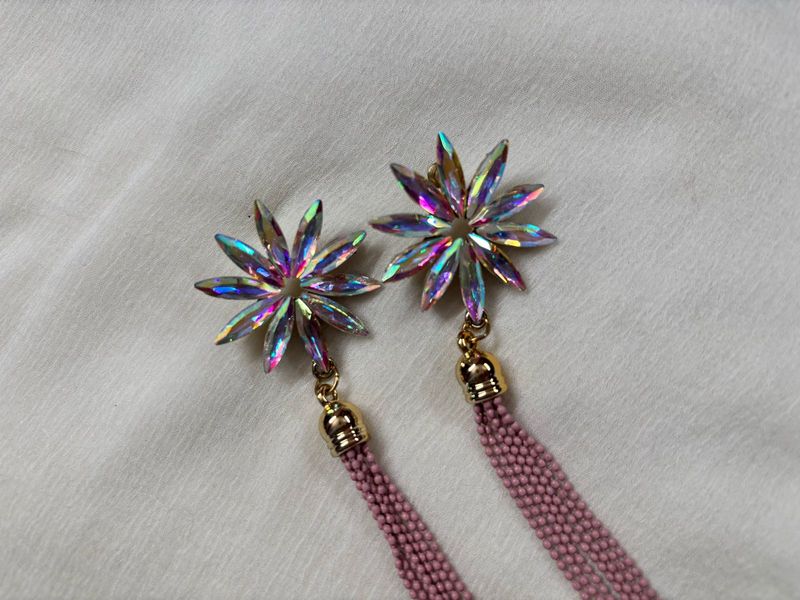 Sparkling Flower Tassel Earrings