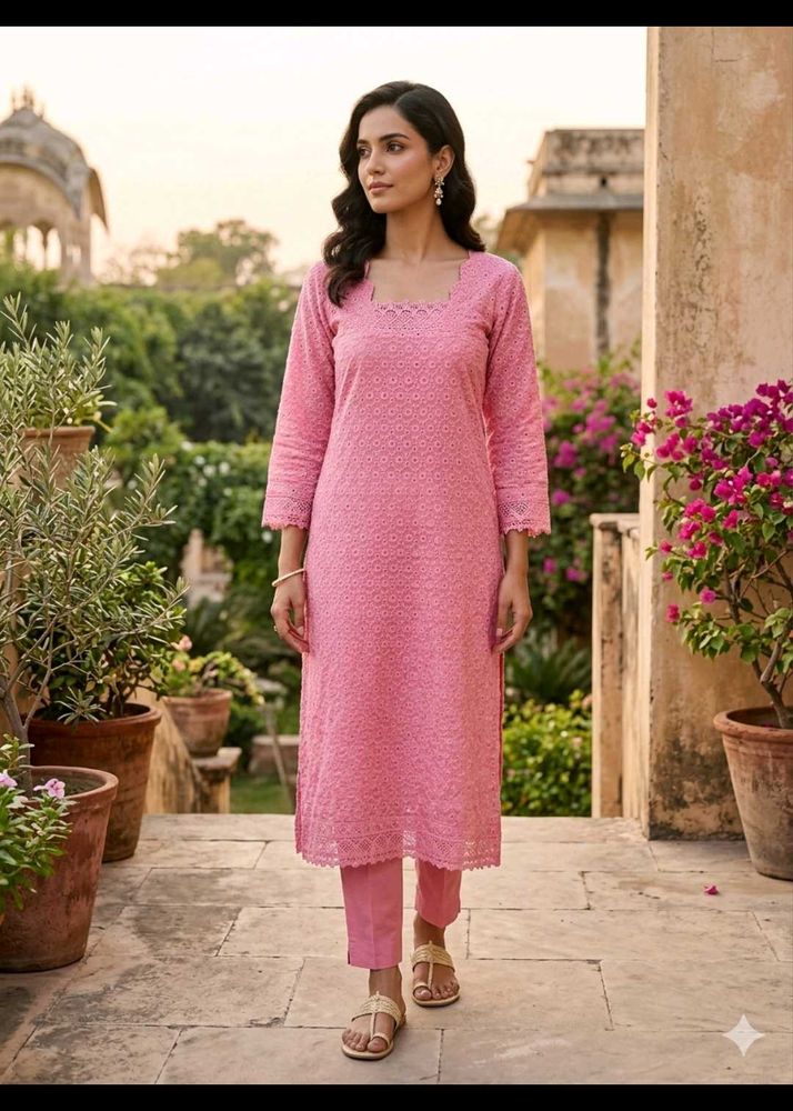 Elegant Pink Chikankari Kurta Set