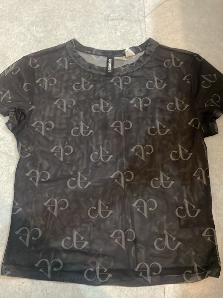 Black Pink Sheer Mesh Logo Top