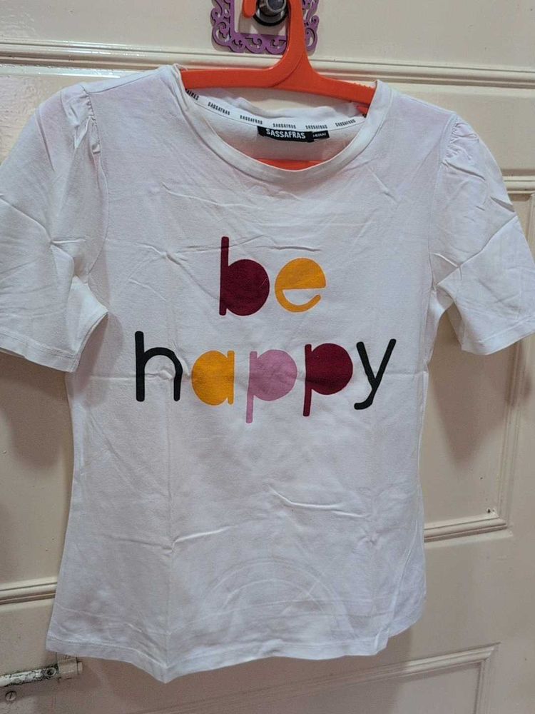 White "Be Happy" Graphic T-Shirt