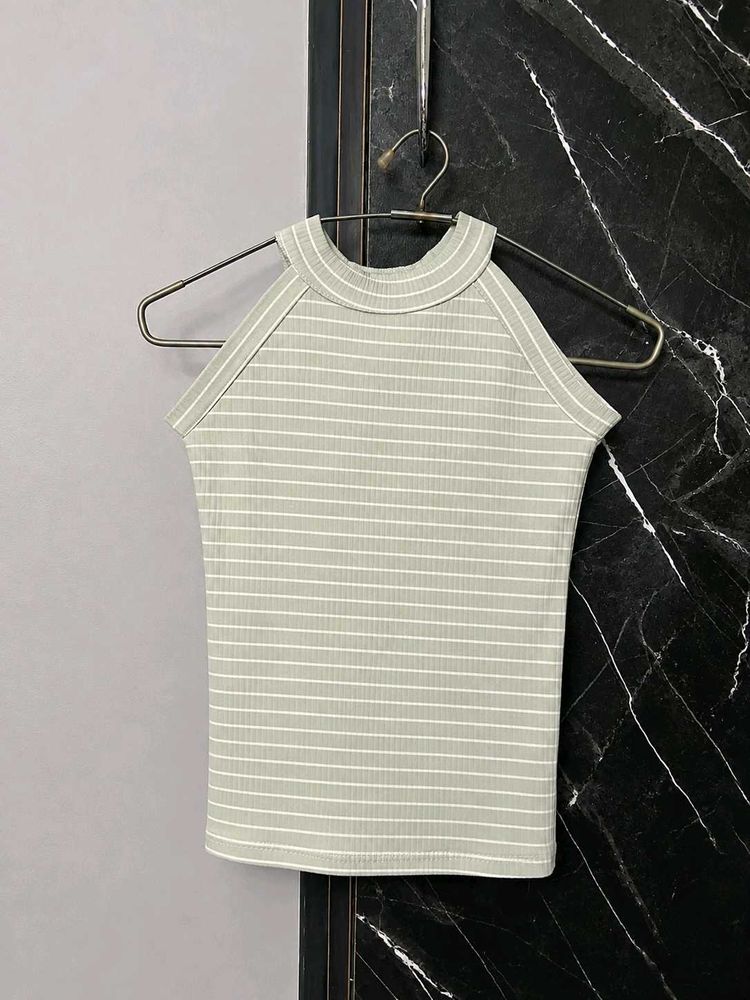 Striped Ribbed Halter Neck Top 🤍