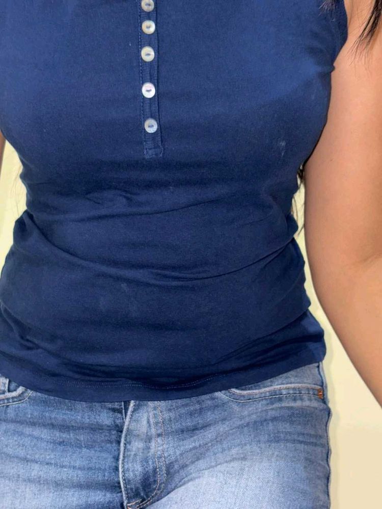 Navy Blue Henley Tank Top