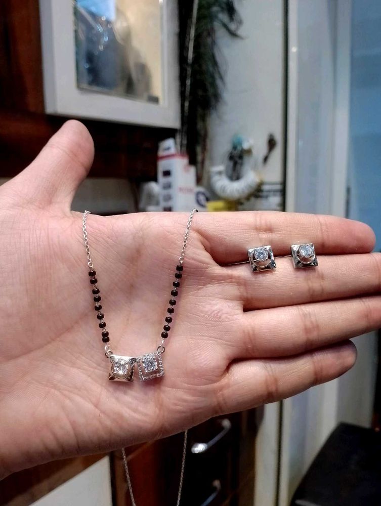 Mangalsutra With Earrings Set Pure Silver 925