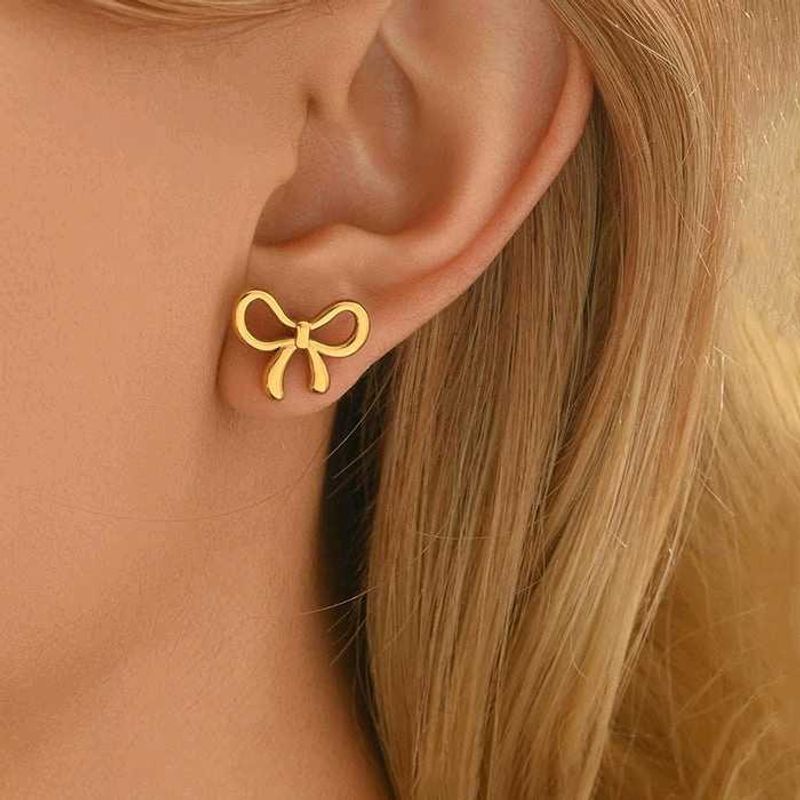 Pintresty Gold Bow Stud Earrings