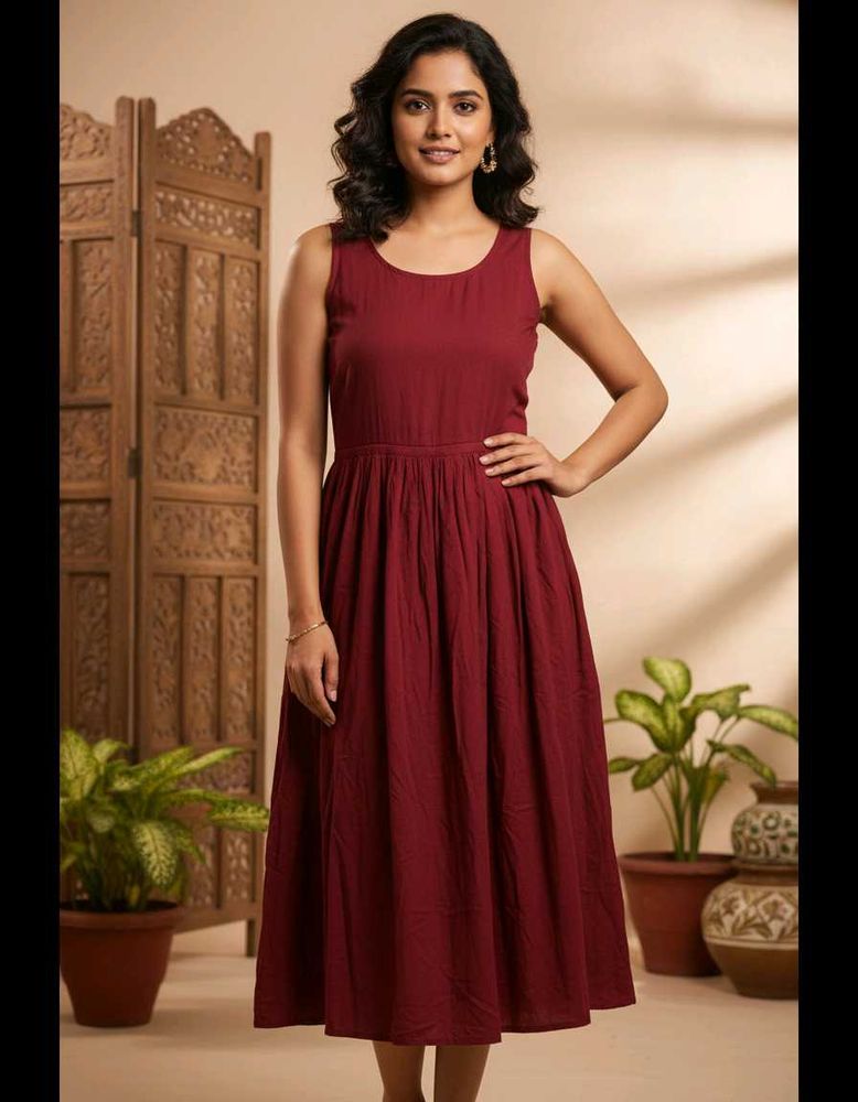 Burgundy Sleeveless Midi Dress
