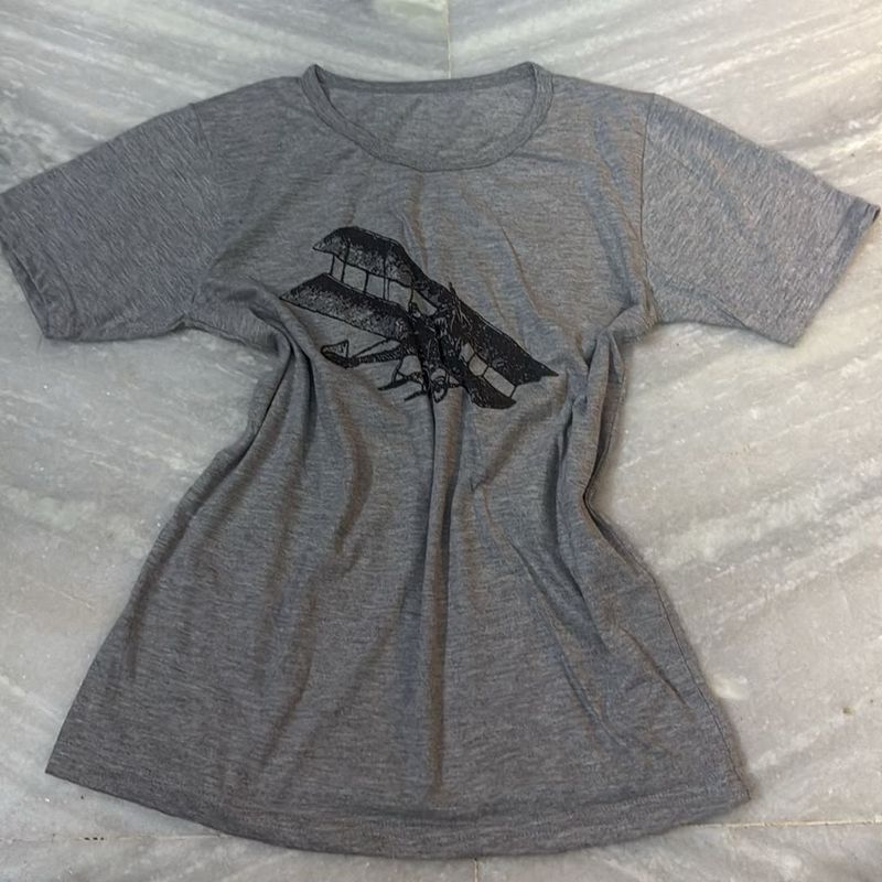 Grey T-Shirt with Airplane Graphic