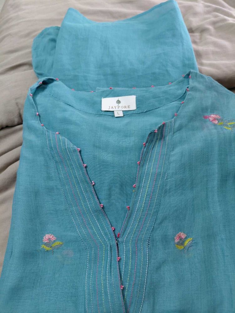 Jaypore Teal Embroidered Kurta with inner