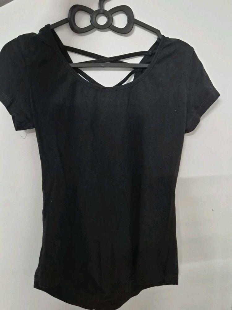 Black Crisscross Back T-Shirt