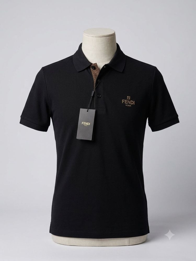 Fendi Black Polo T-Shirt Pure Cotton XL 42