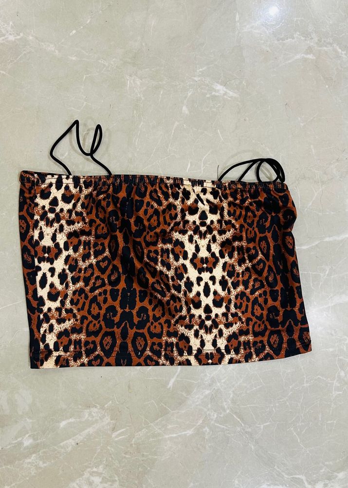 Leopard Print Strappy Crop Top