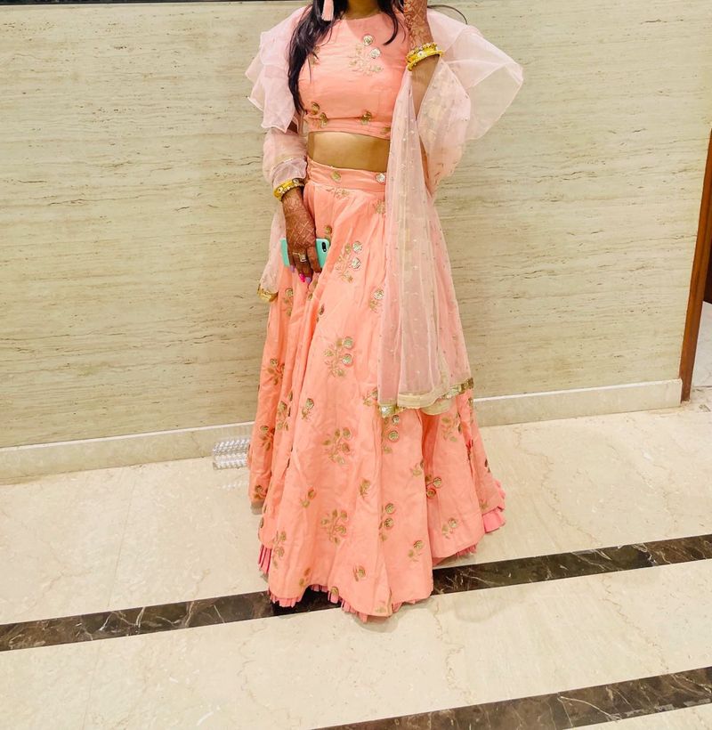 Peach Double layered Floral Lehenga Set