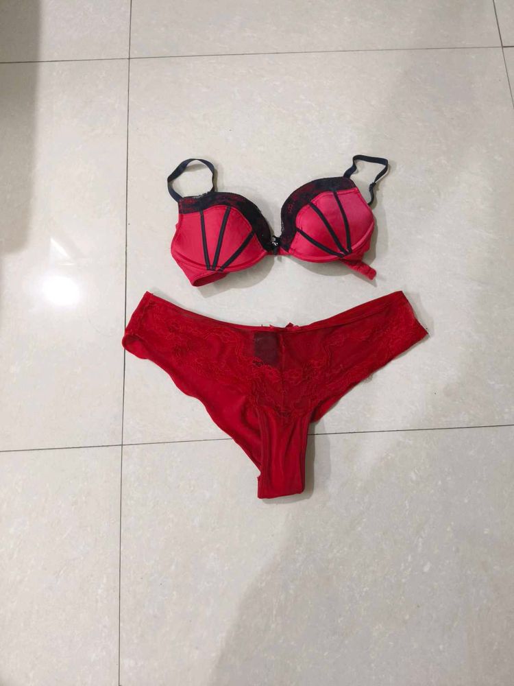 offer pushup padded Red Bra and Panty Set