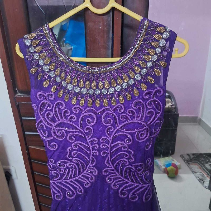 Embellished Purple party wear gown
