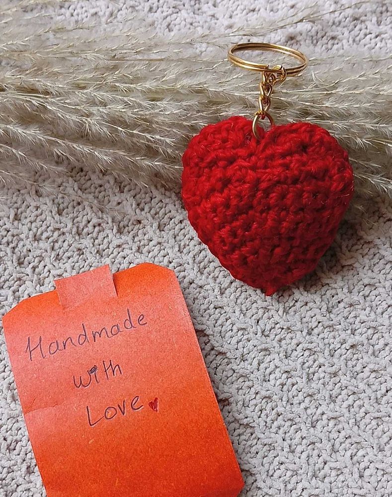 Crochet Heart Keychain - Handmade