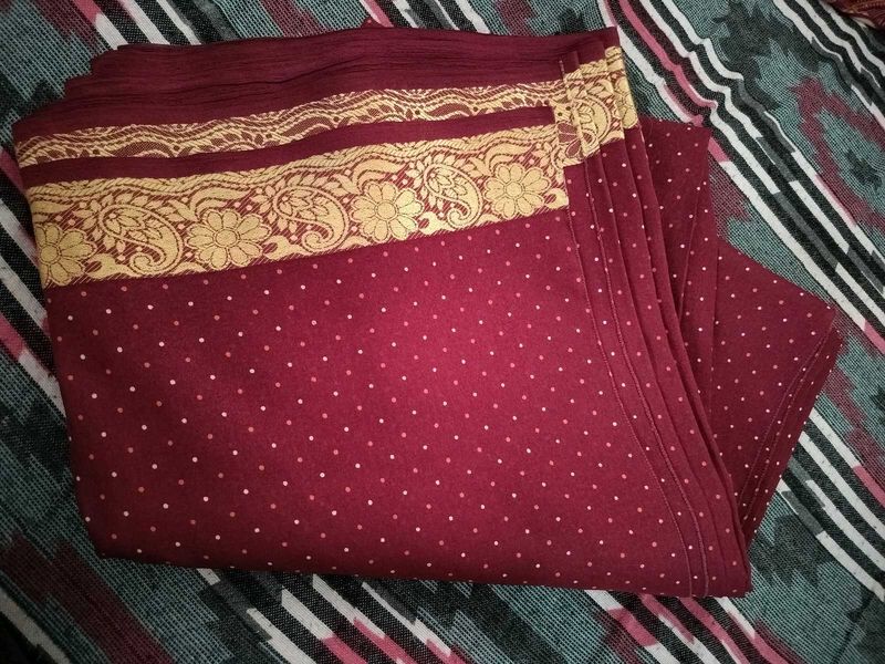 Maroon Polka Dot Saree with Gold Border