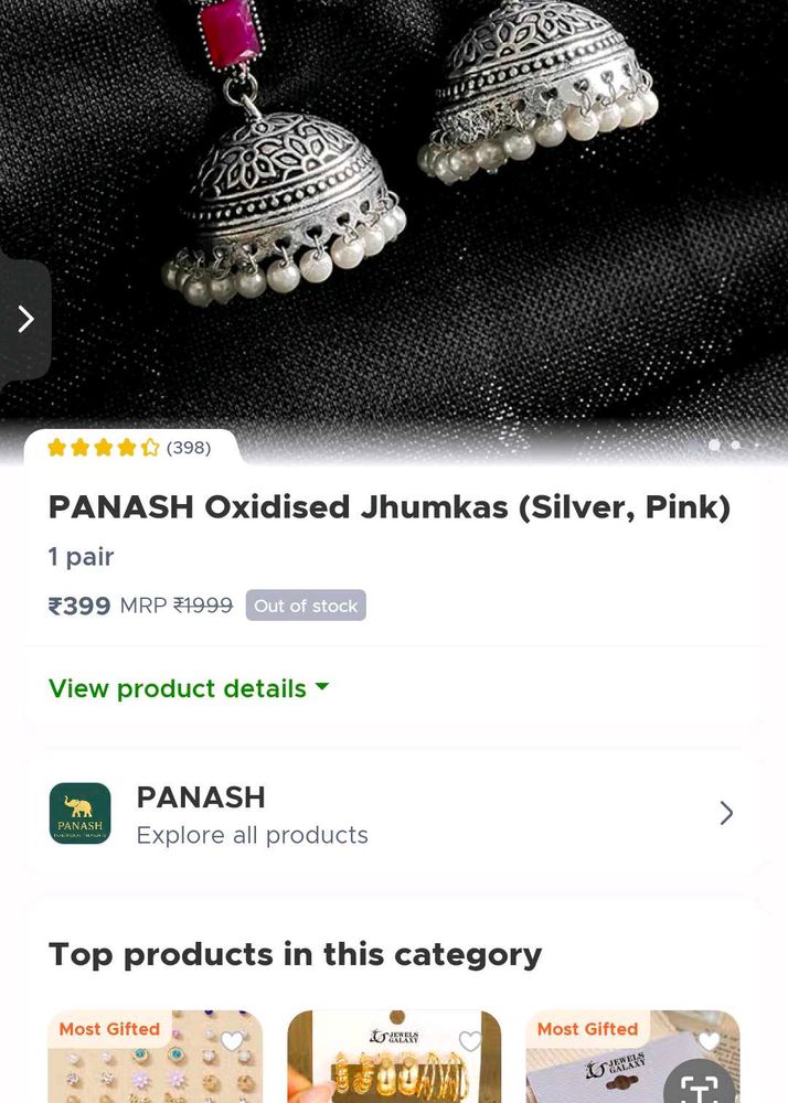 PANASH Oxidised Jhumkas - Silver &amp; Pink