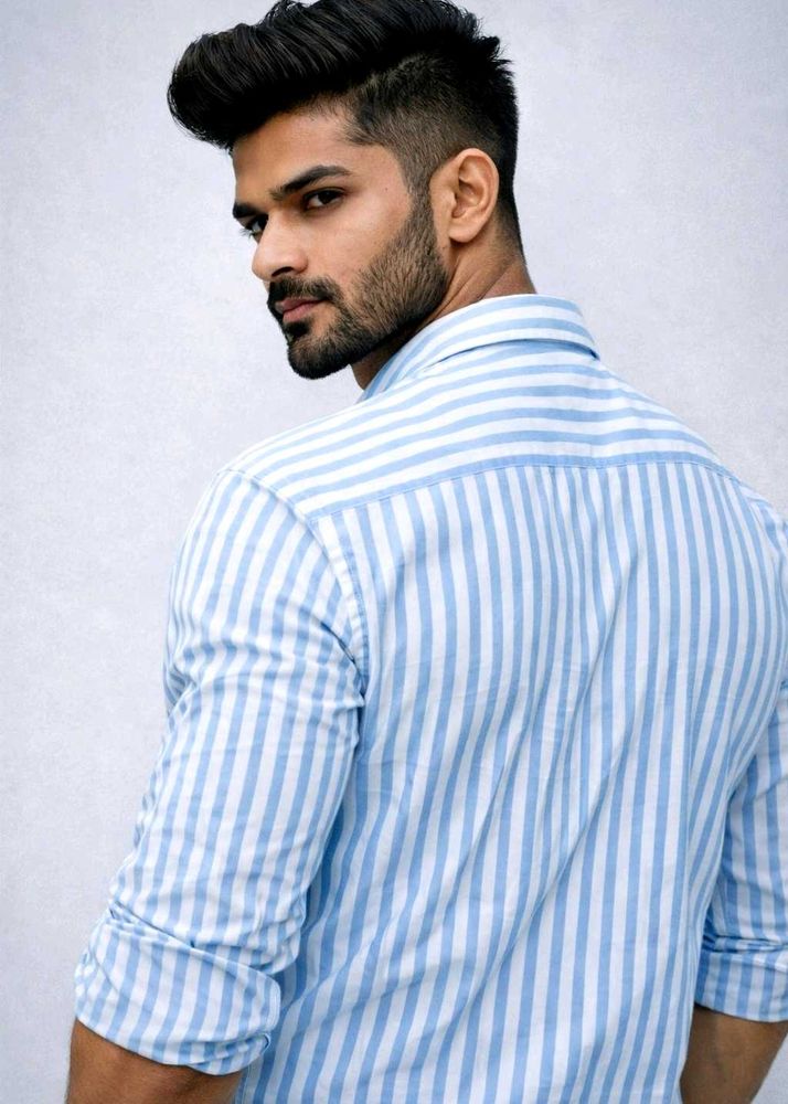 cotton Blue Striped Men's Shirt