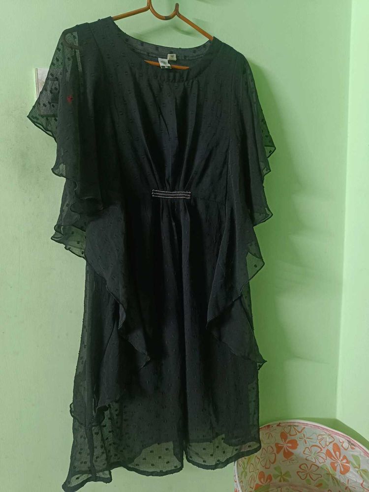 Black Swiss Dot Ruffle Dress