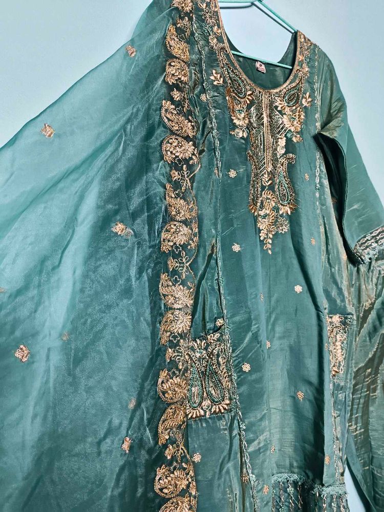 Embroidered Teal Kurta Set