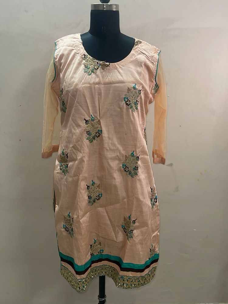 Embroidered Peach Kurta