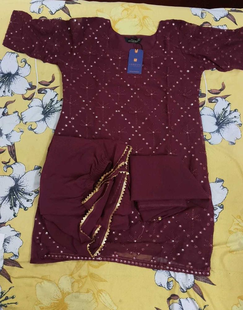 Elegant Maroon Kurta Set with Embellishments