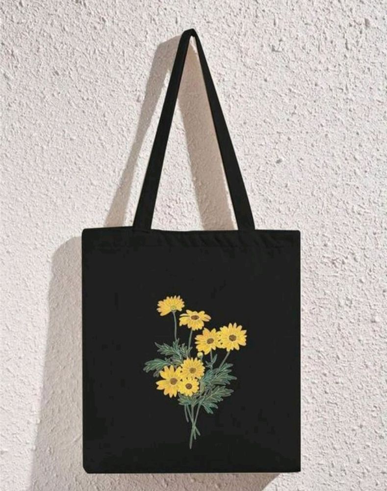 Black Colour Handprint Stylish Tote Hand Bag