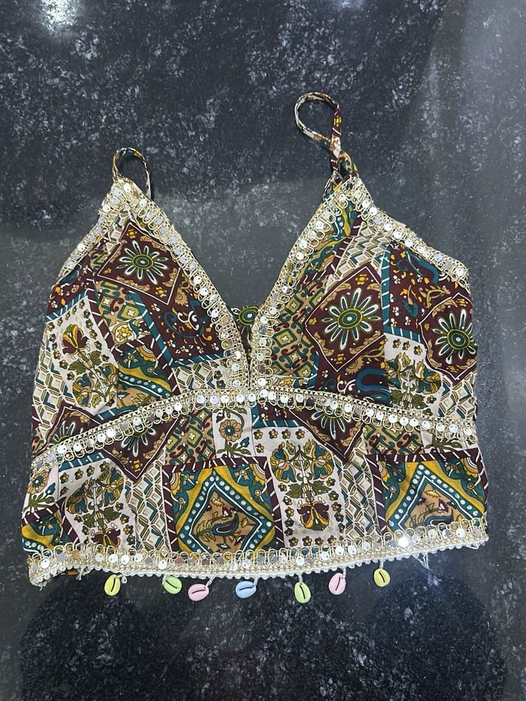 Boho Printed Crop Top with Shells