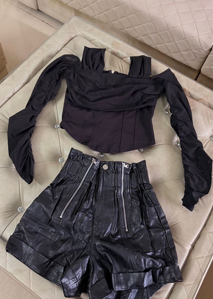 COMBO ALERT 🚨 Black Ruched Top &amp; Leather Shorts