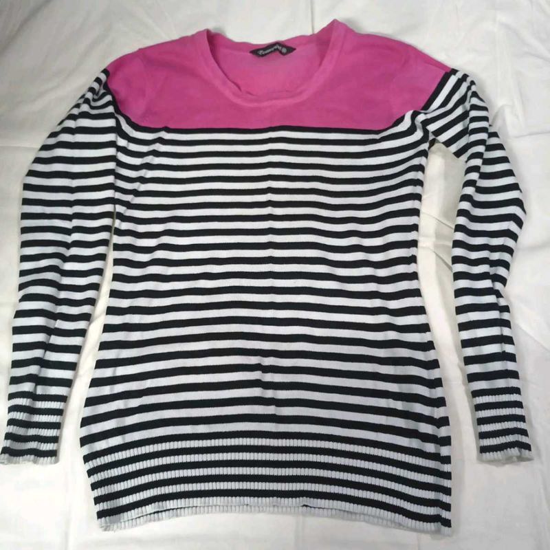 Pink Black And White Striped Sweater