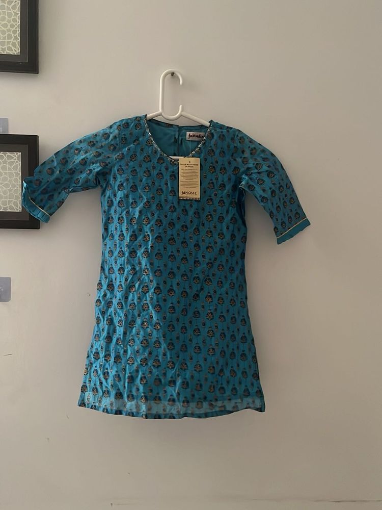 Teal Printed Kurta with Intricate Design
