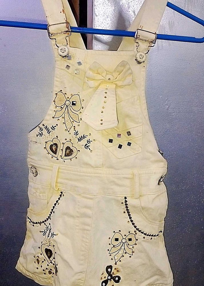 Cute Girls' Embroidered Overalls