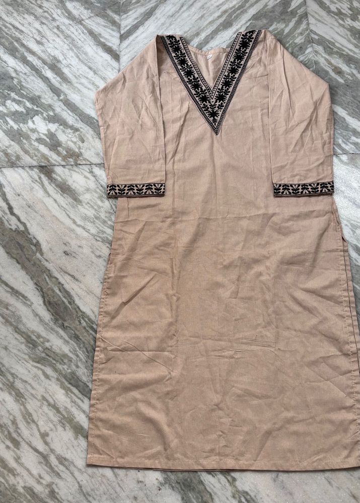 Elegant Beige Kurta with Black Embroidery