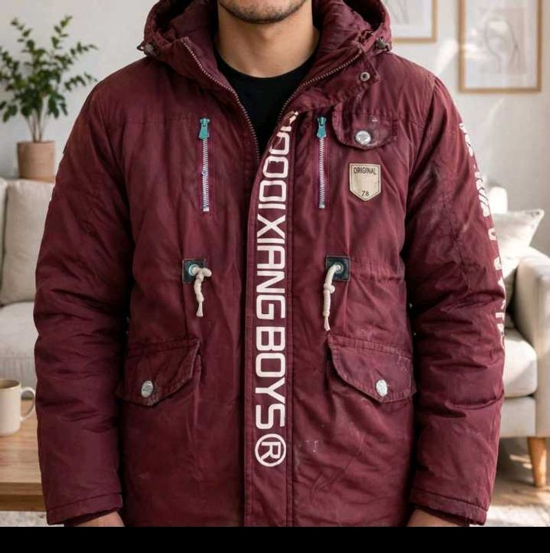 Men's Maroon Hooded Winter Jacket